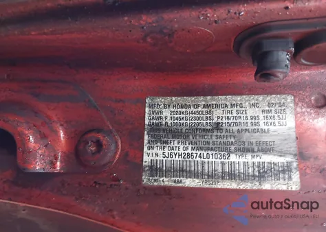 2004 Honda Element Ex z USA, uszkodzony, nr VIN 5J6YH28674L010362